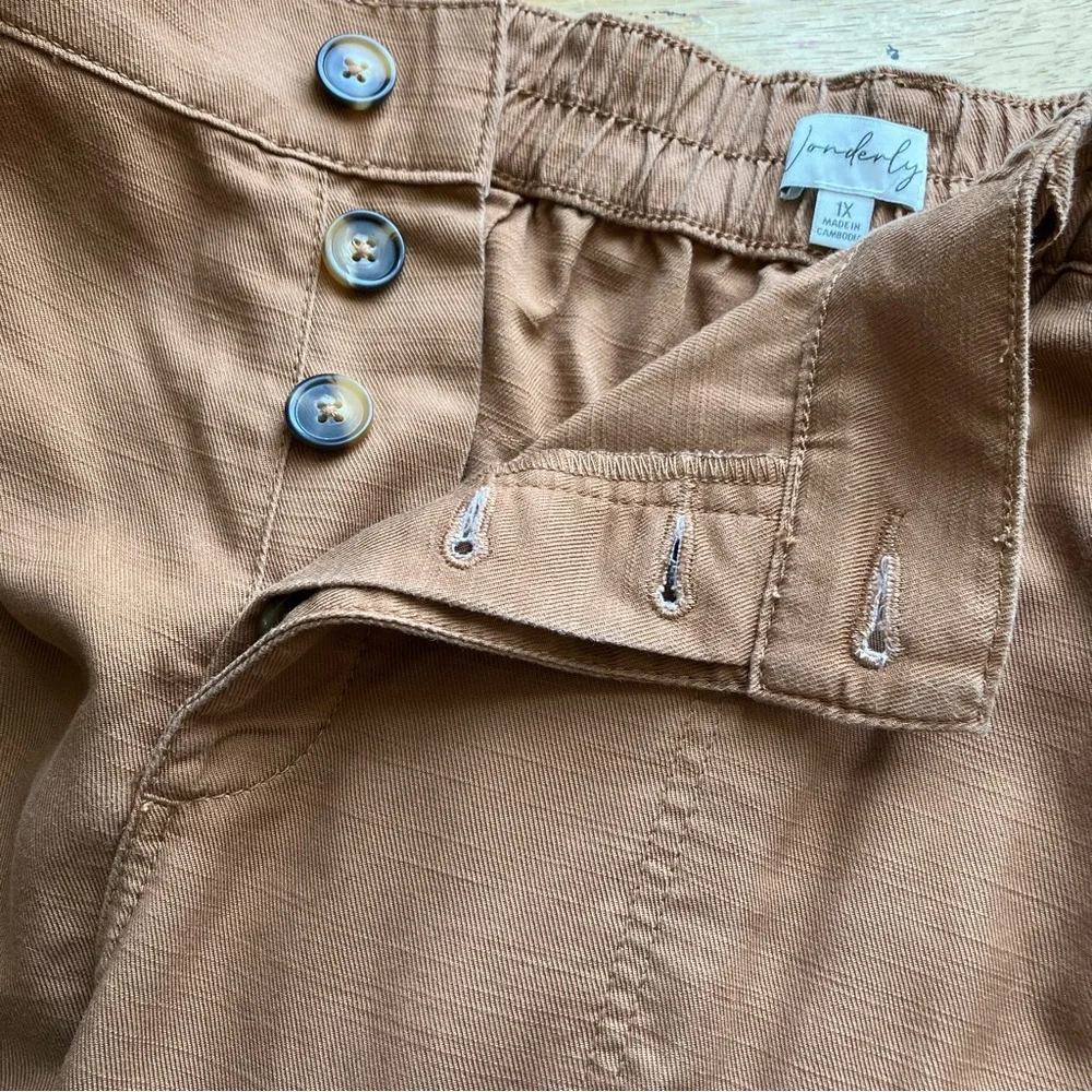 Wonderly Caramel Tan High Rise Button Fly Cropped Pants‎